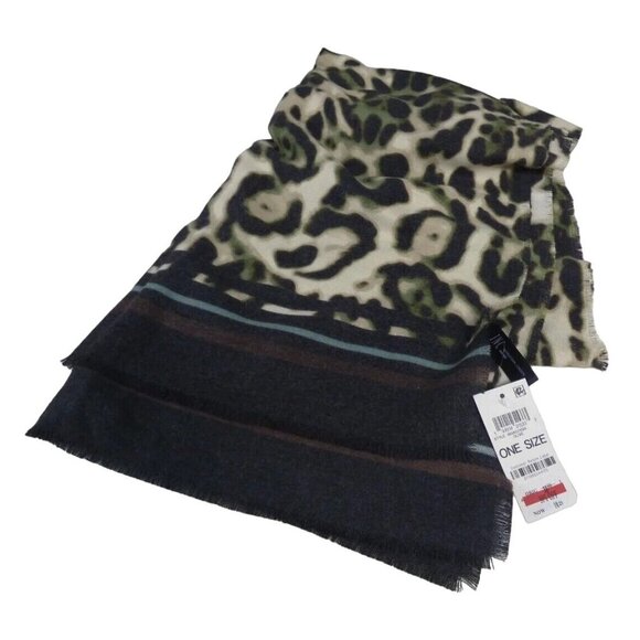 Inc International Concepts Striped Leopard-Print Wrap, Olive, 72"L x 21"W - Picture 4 of 5